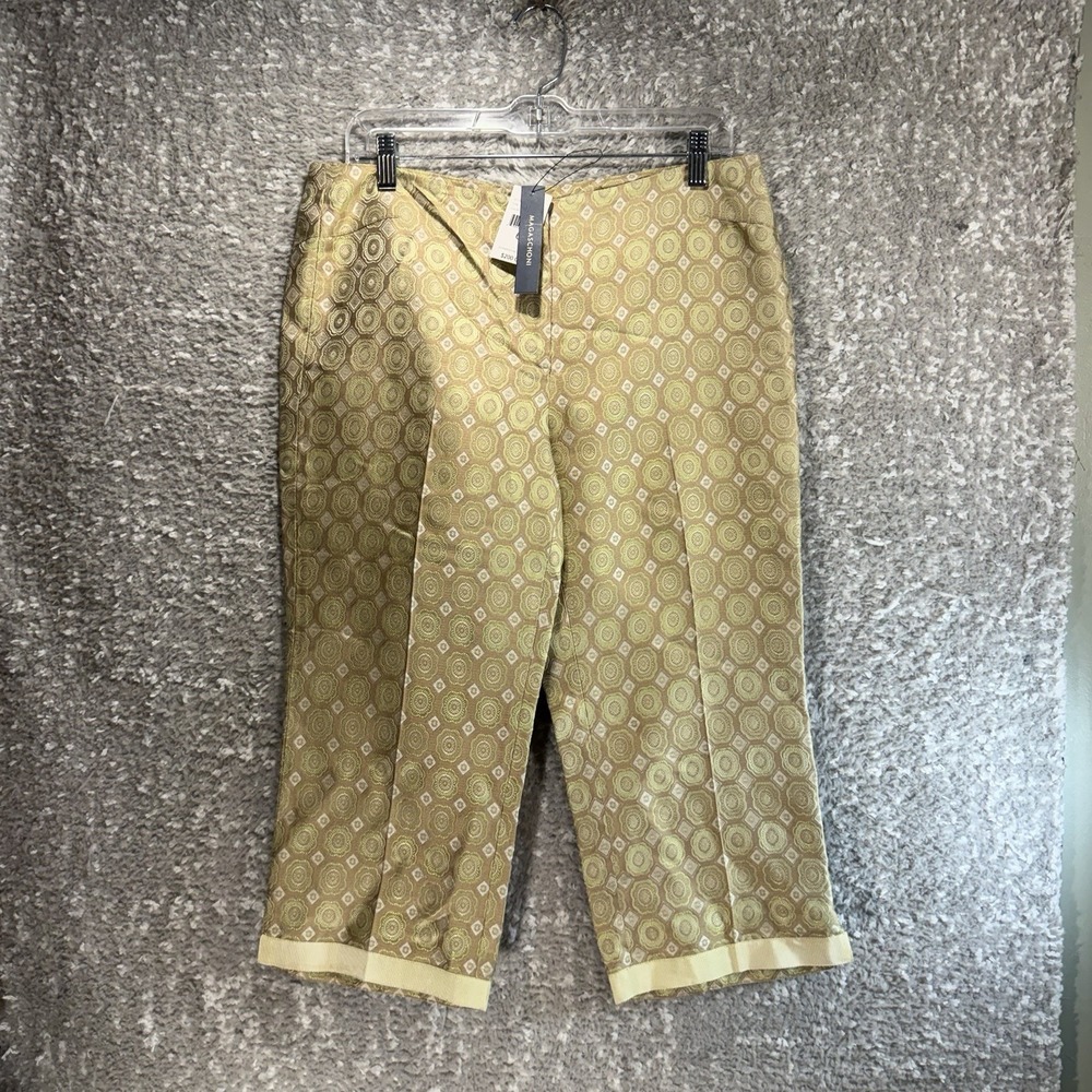 Magaschoni Silk Capri Pants Sz 6 Gold Floral Pockets Preppy Vacation NWT
